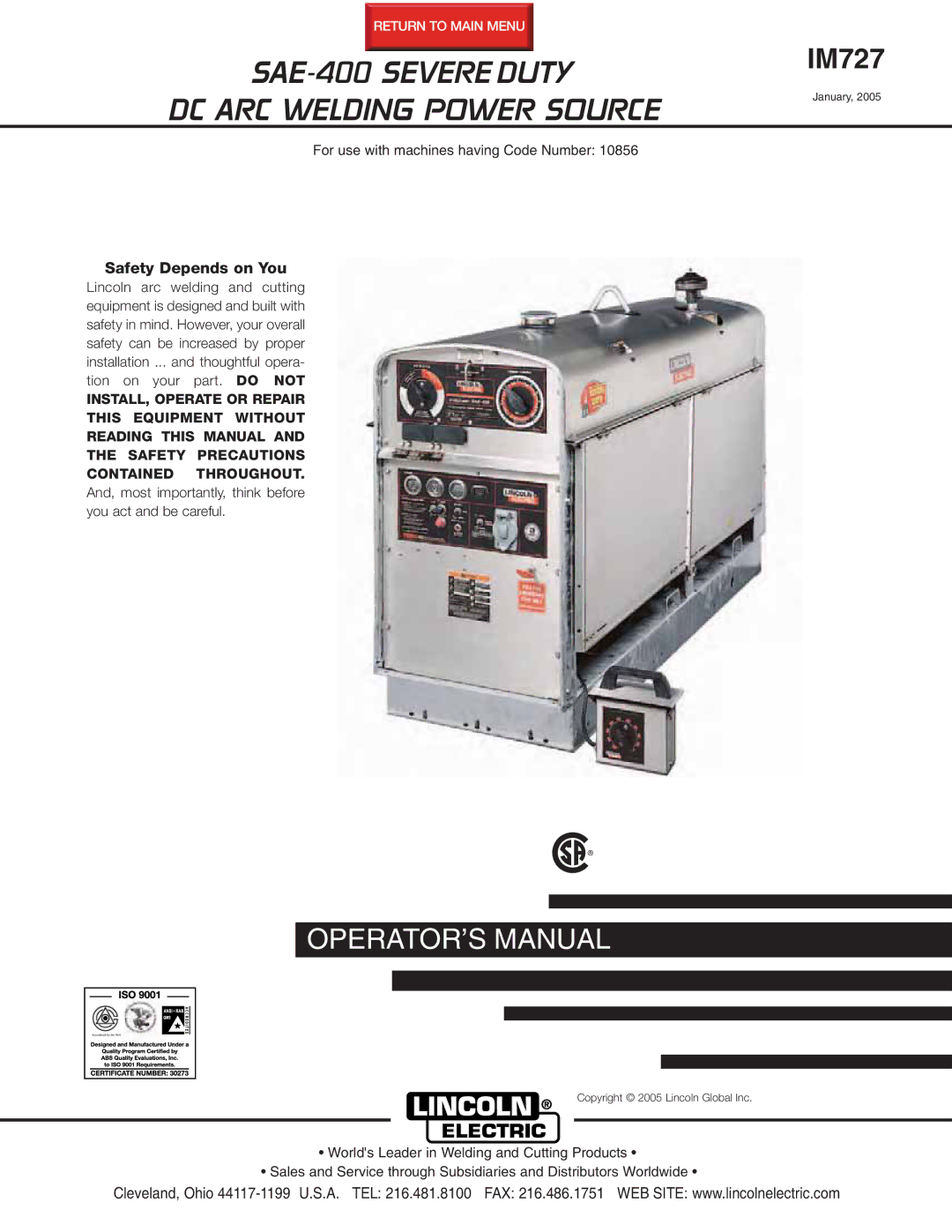 Lincoln Electric IM727 manual 