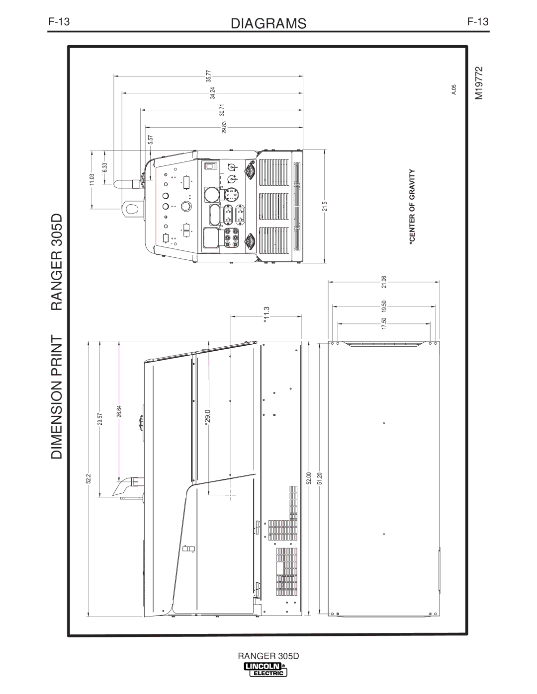 Lincoln Electric IM730 manual Dimension Print Ranger 305D 