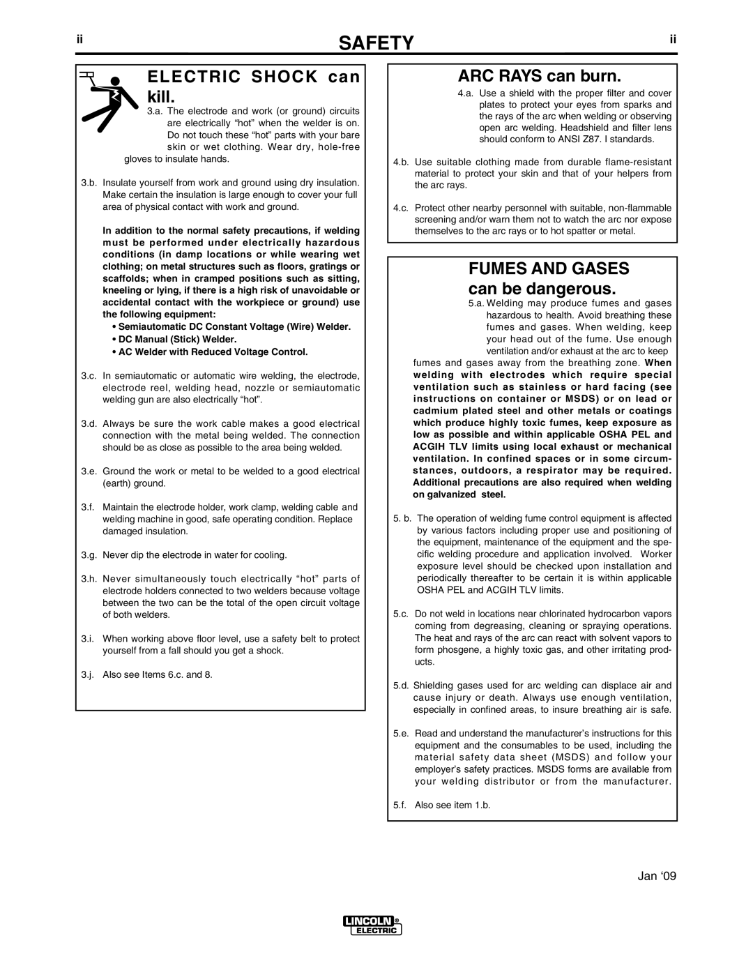 Lincoln Electric IM732-B manual Electric Shock can kill 