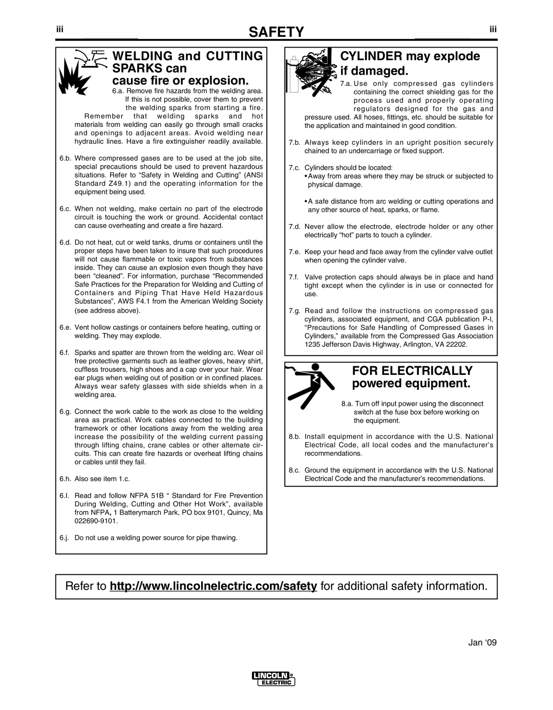 Lincoln Electric IM732-B manual Welding and Cutting Sparks can Cause fire or explosion, Iii 