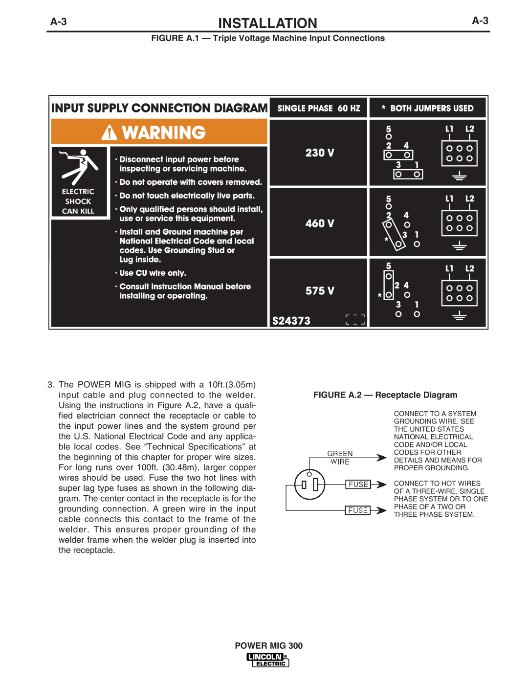 Lincoln Electric IM736-D manual Figure A.1 Triple Voltage Machine Input Connections 