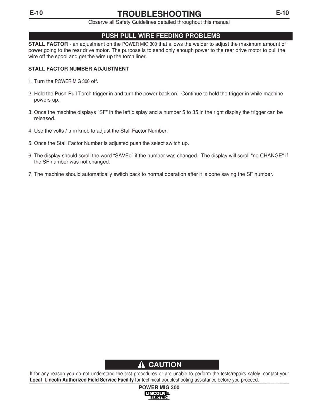 Lincoln Electric IM736-D manual Stall Factor Number Adjustment 