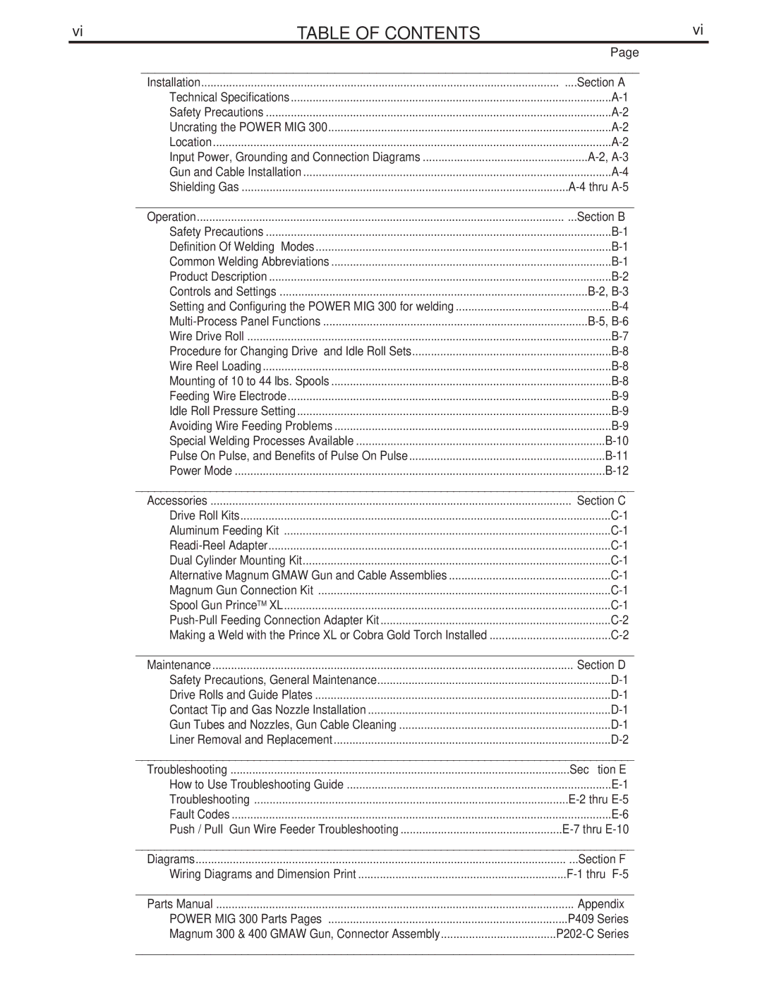 Lincoln Electric IM736-D manual Table of Contents 