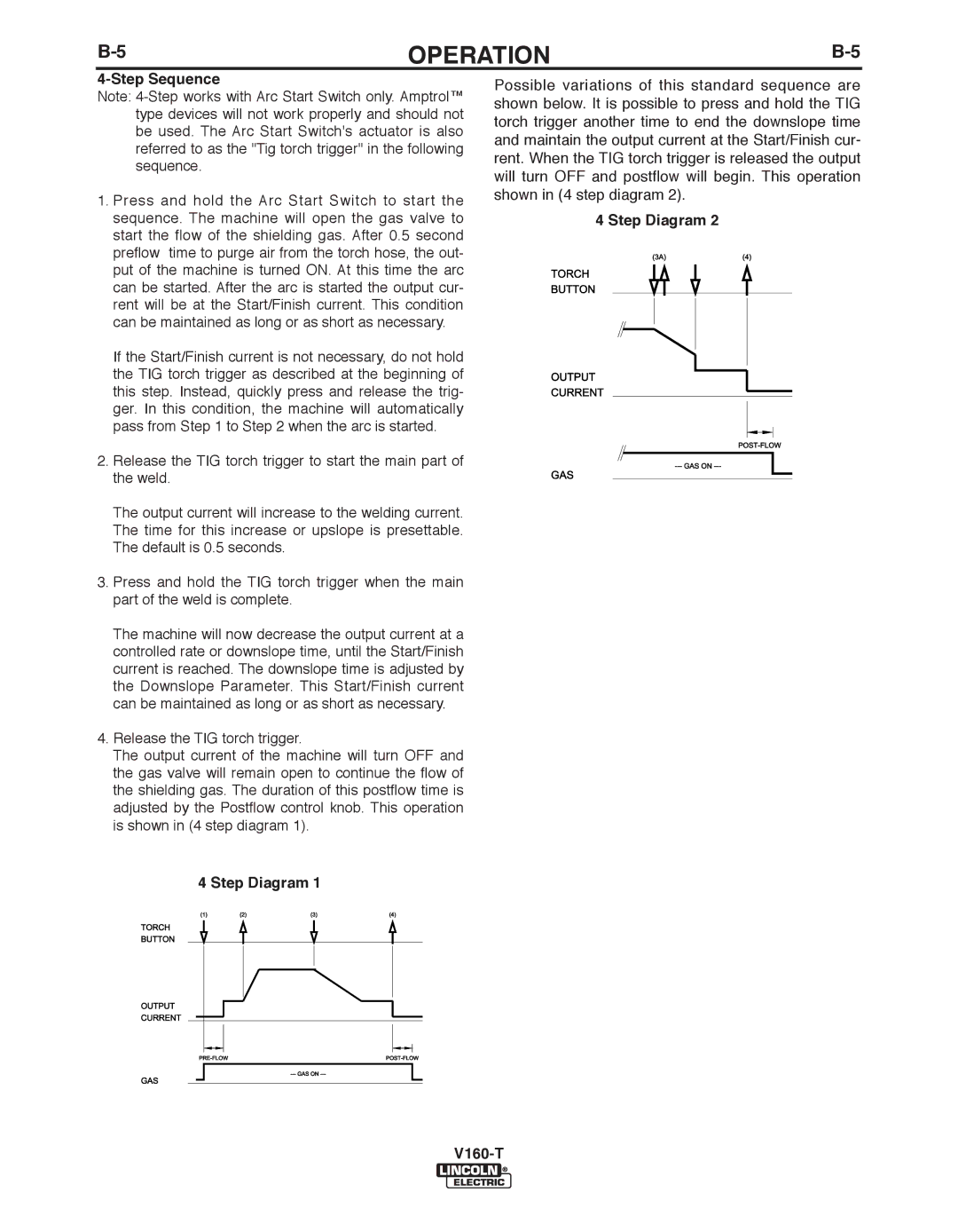 Lincoln Electric IM738-A, V160-T manual Operation 