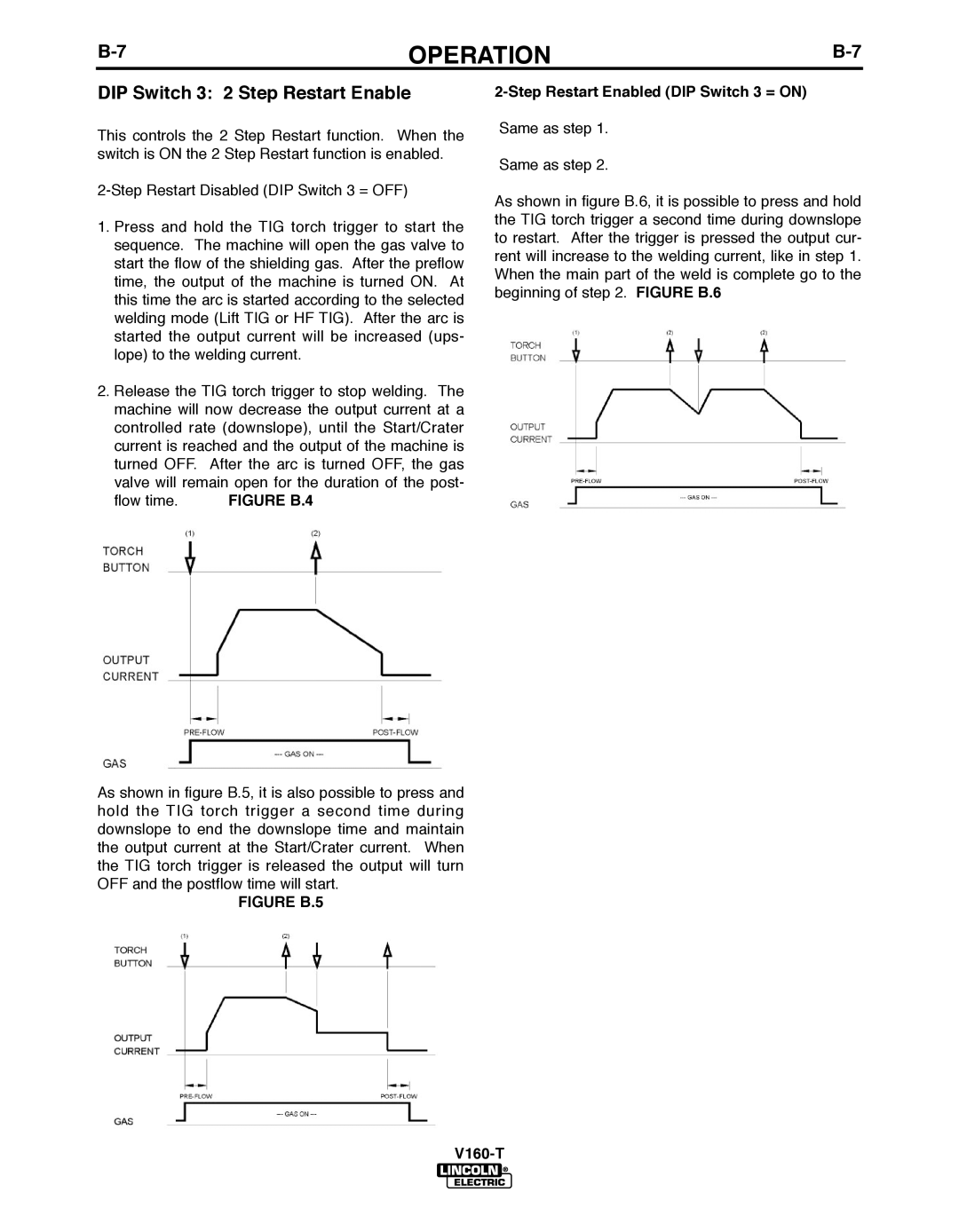 Lincoln Electric IM738-A, V160-T manual DIP Switch 3 2 Step Restart Enable, Figure b.4 