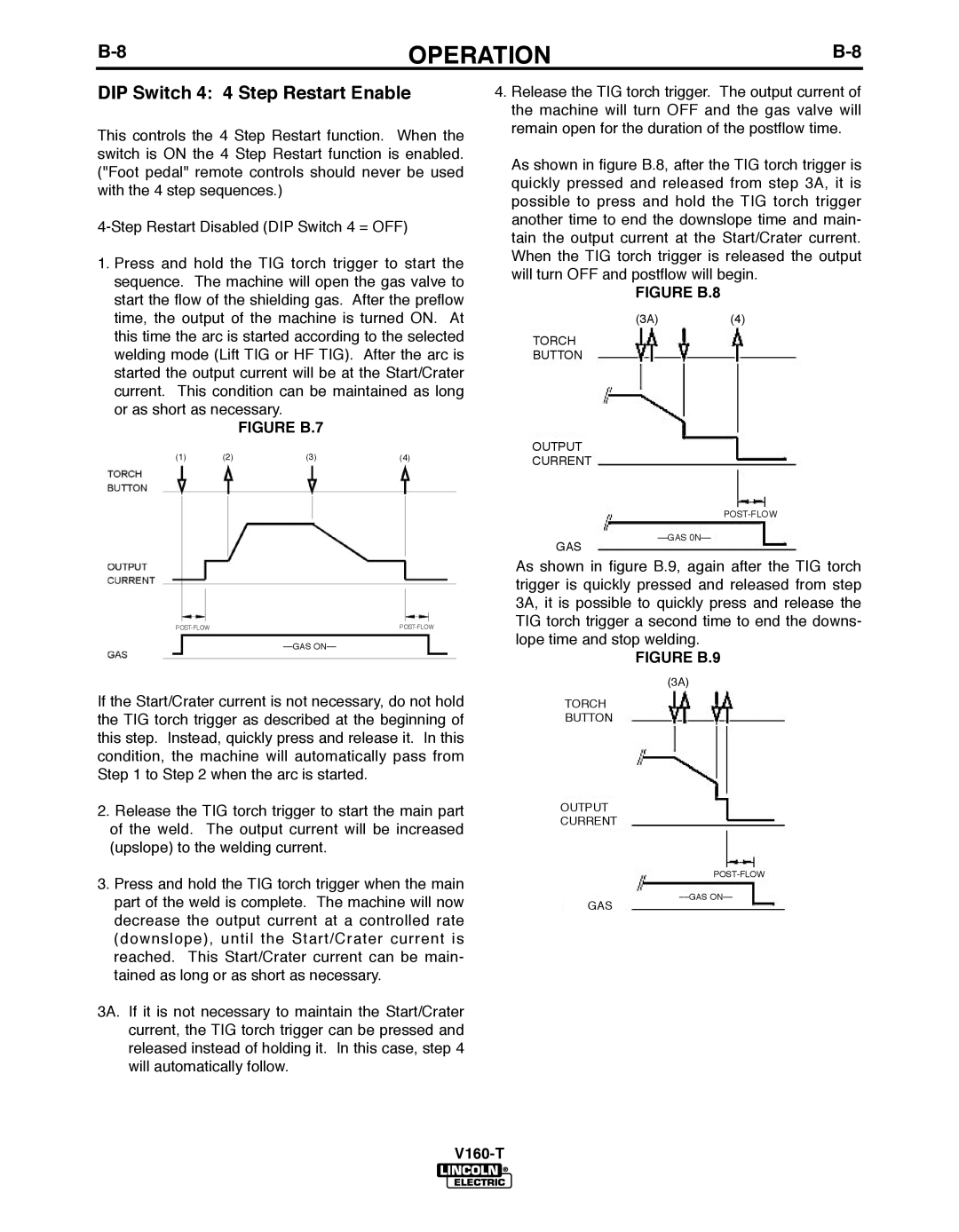 Lincoln Electric V160-T, IM738-A manual DIP Switch 4 4 Step Restart Enable, Figure b.7 