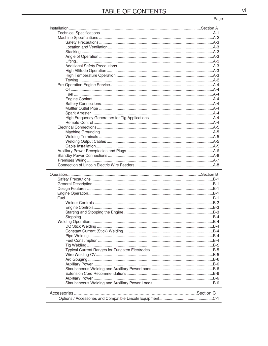 Lincoln Electric IM742-A manual Table of Contents 