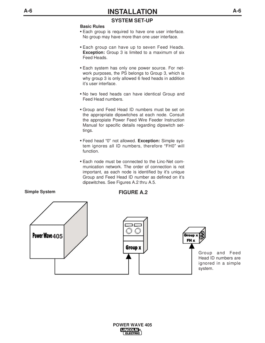 Lincoln Electric IM746 manual 6INSTALLATIONA-6, System SET-UP, Basic Rules, Simple System 