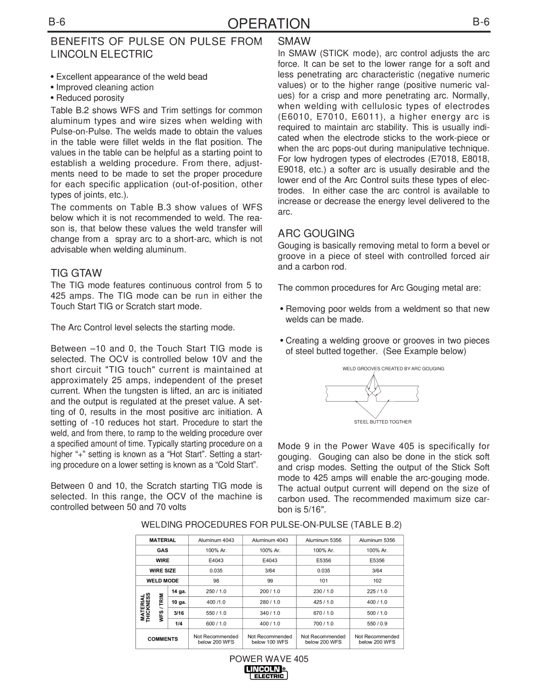 Lincoln Electric IM746 manual Benefits of Pulse on Pulse from Lincoln Electric, TIG Gtaw, Smaw, ARC Gouging 