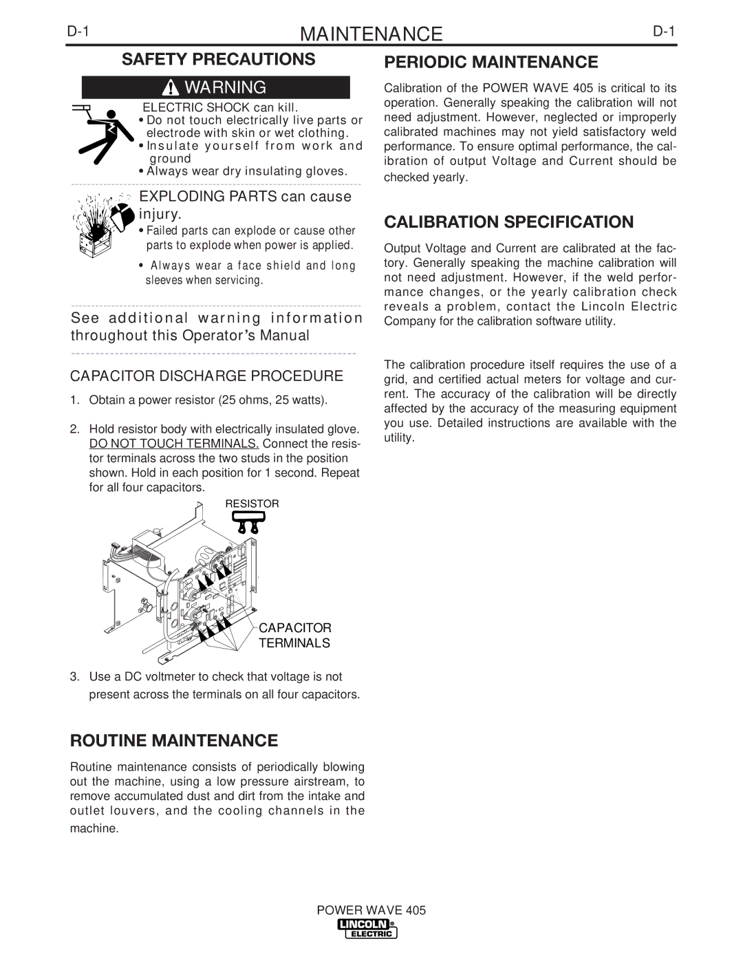 Lincoln Electric IM746 manual Maintenance, Capacitor Discharge Procedure 