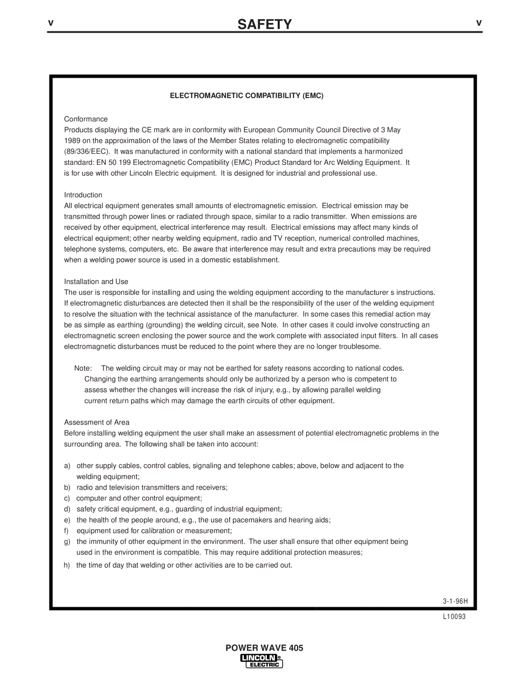 Lincoln Electric IM746 manual Electromagnetic Compatibility EMC 