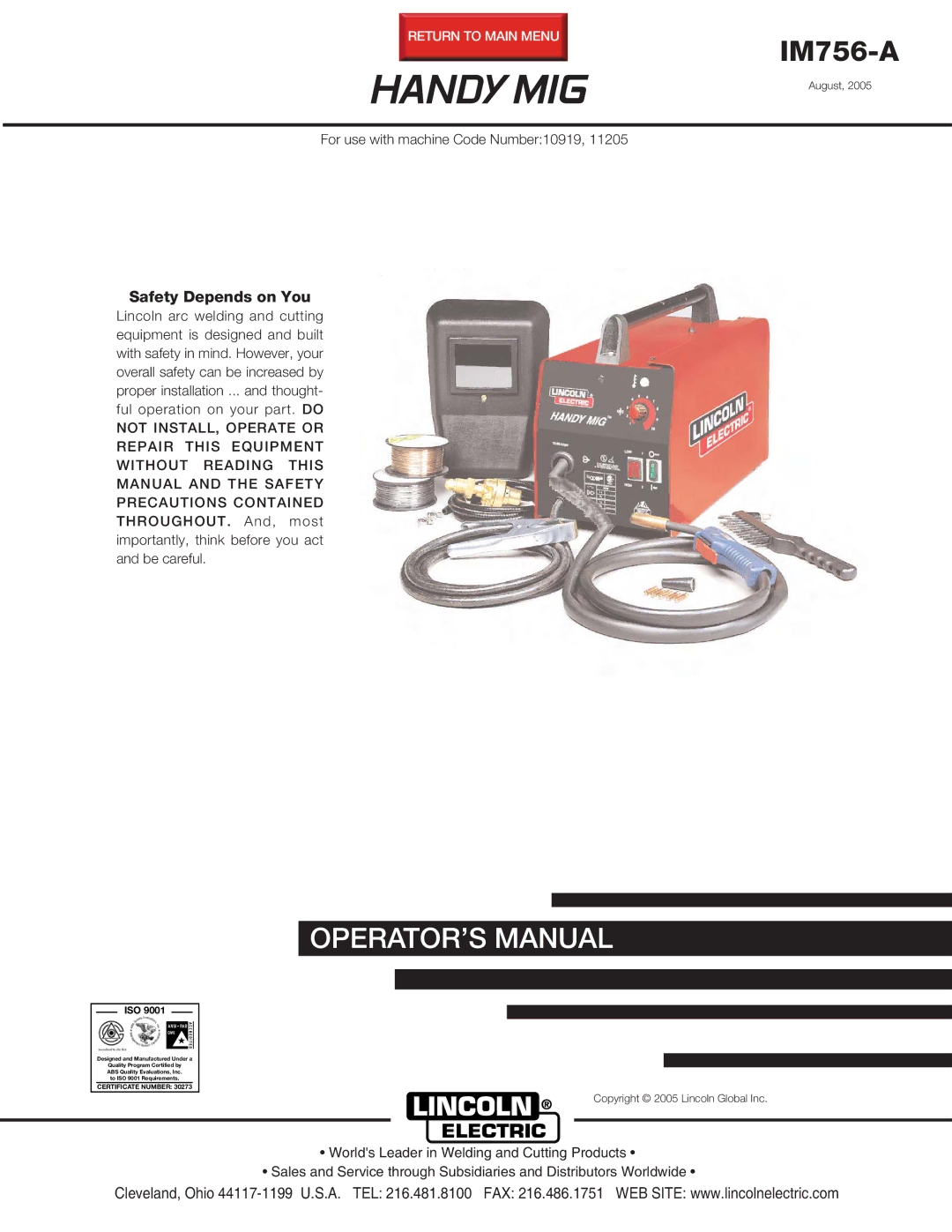 Lincoln Electric IM756-A manual Handy MIG 