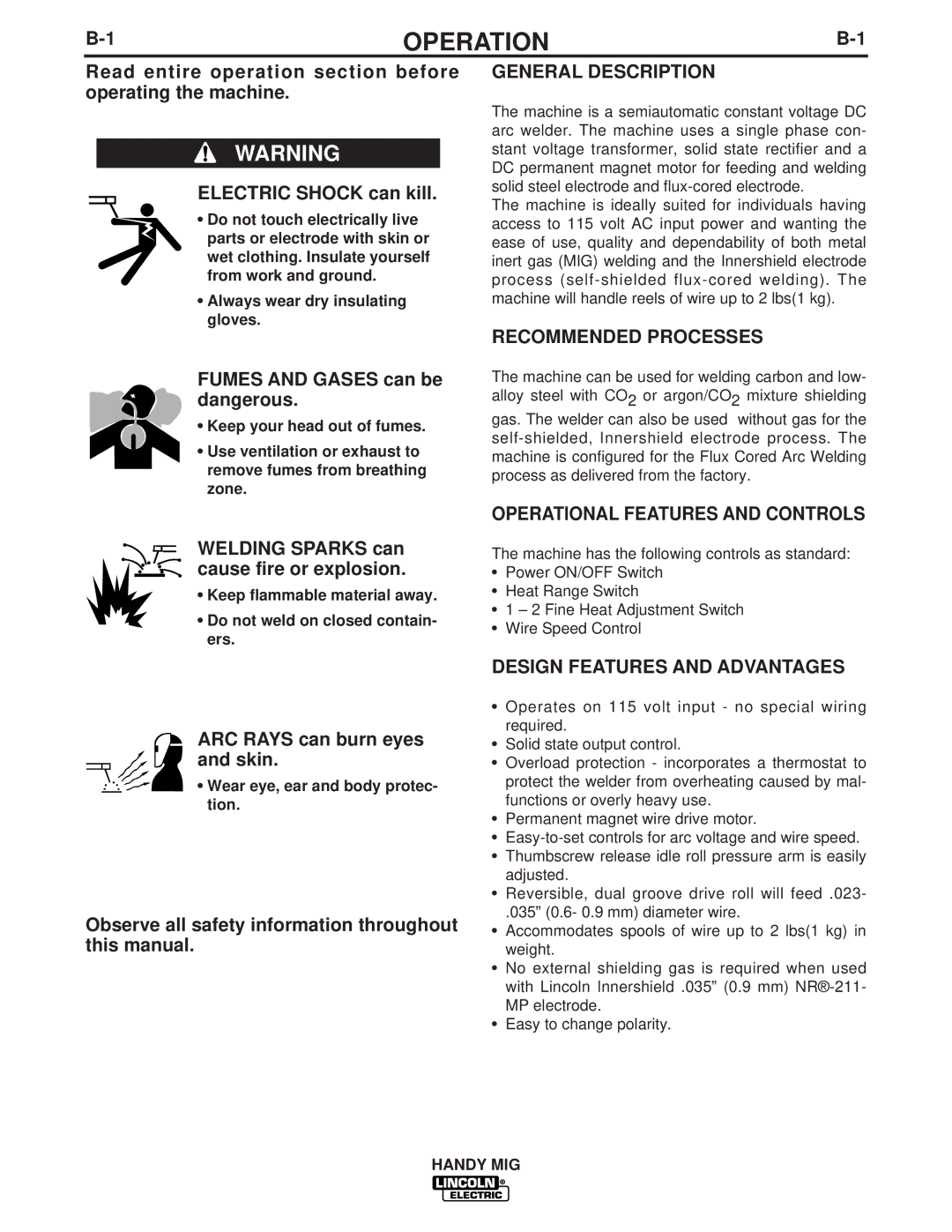 Lincoln Electric IM756-A manual General Description, Recommended Processes, Operational Features and Controls 