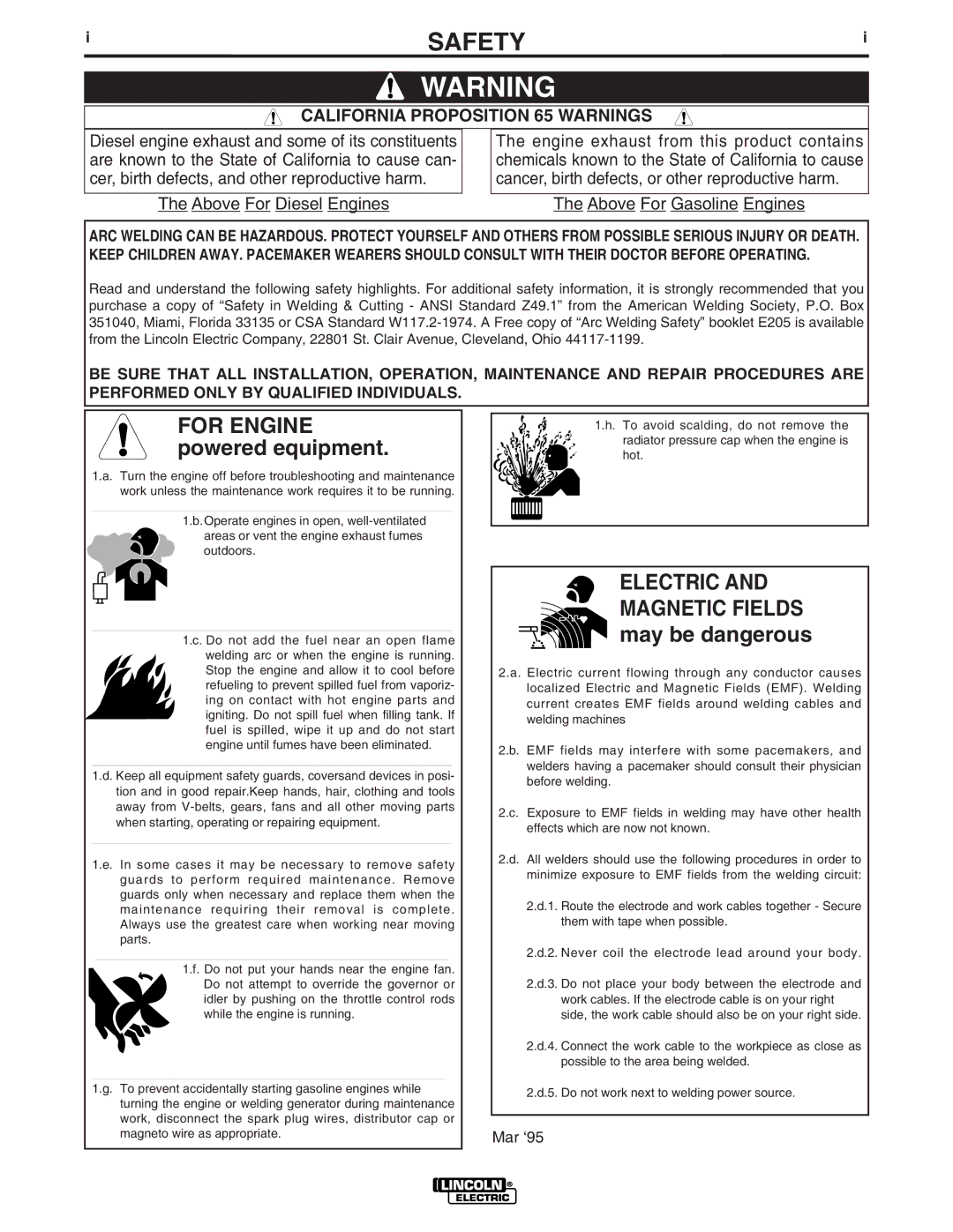 Lincoln Electric IM756-A manual Safety, California Proposition 65 Warnings 