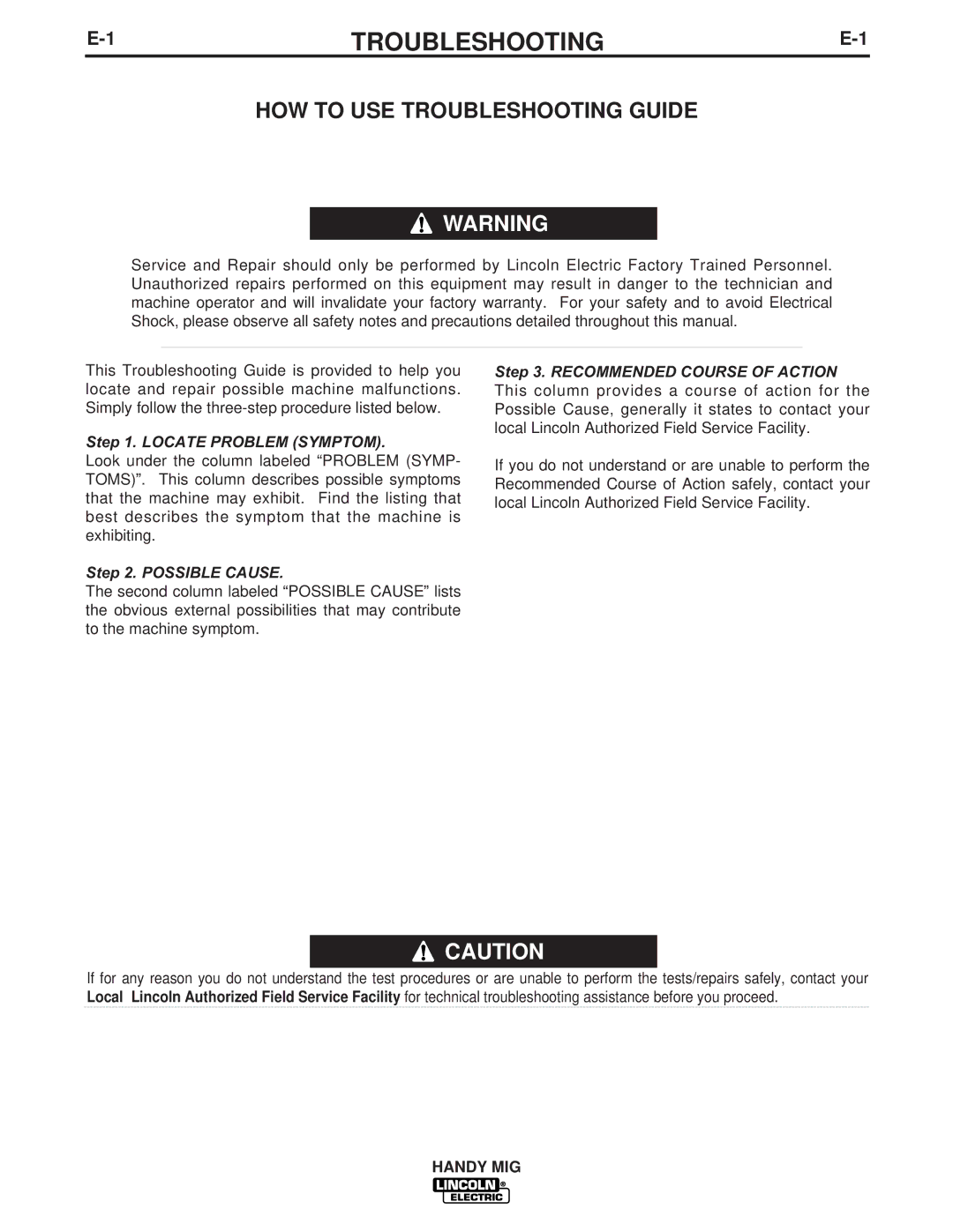 Lincoln Electric IM756-A manual HOW to USE Troubleshooting Guide 