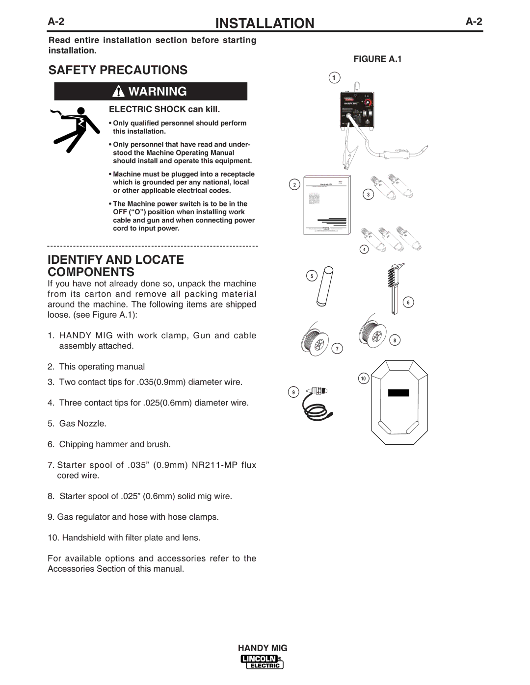 Lincoln Electric IM756-A manual Safety Precautions, Identify and Locate Components, Electric Shock can kill 