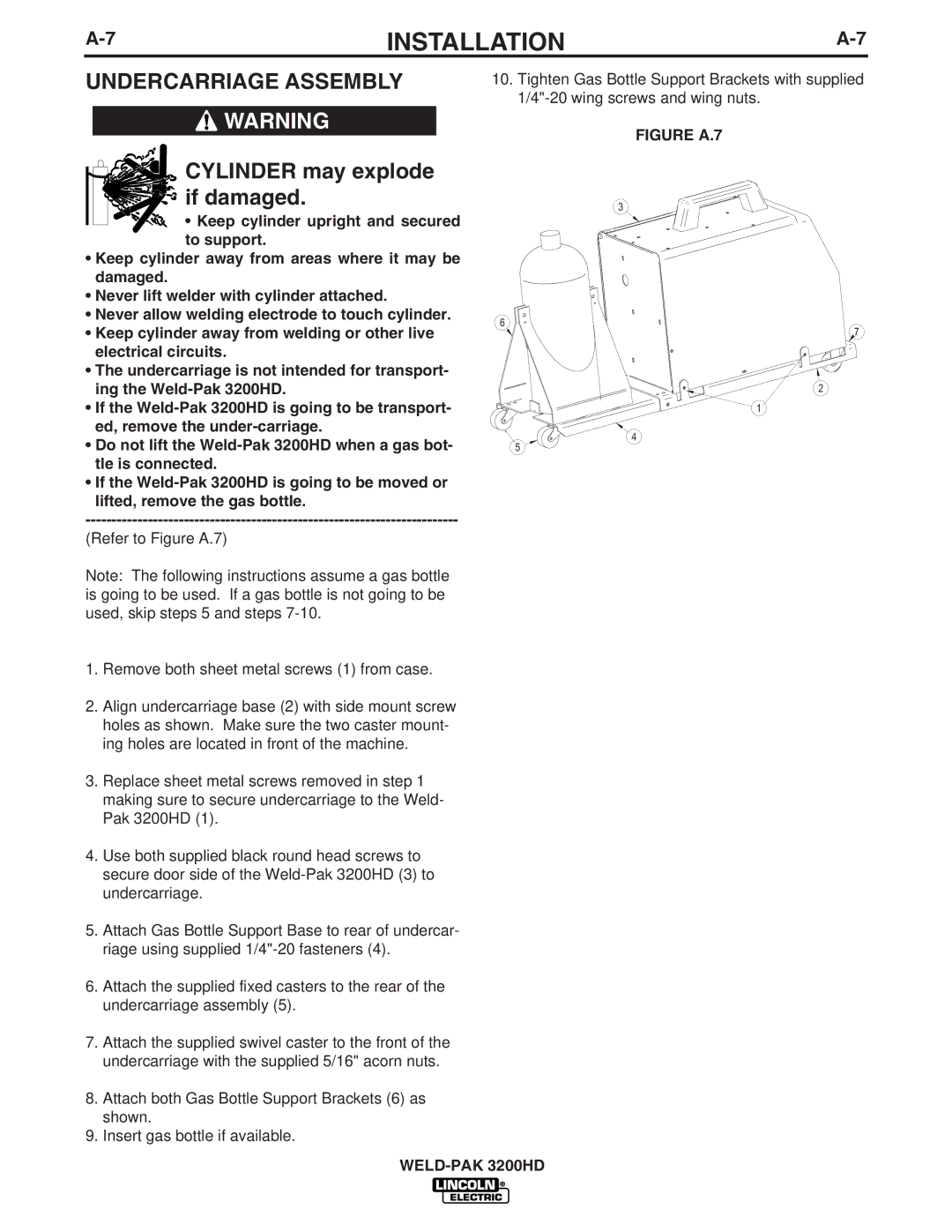 Lincoln Electric IM759 manual Undercarriage Assembly, Figure A.7 WELD-PAK 3200HD 