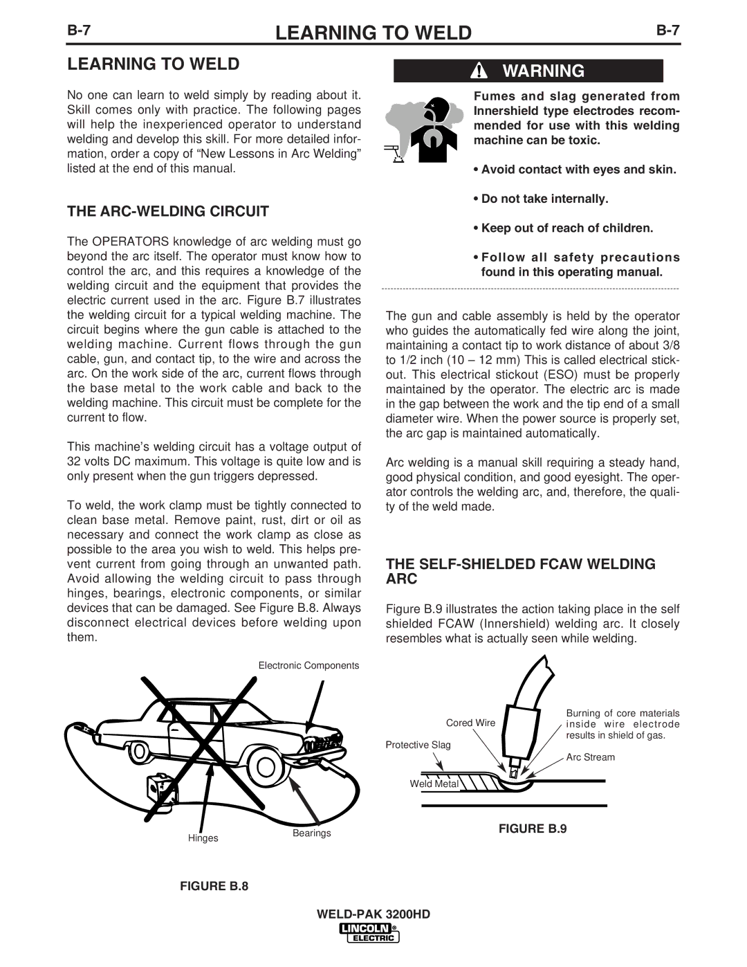 Lincoln Electric 3200HD, IM759 manual Learning to Weld, ARC-WELDING Circuit, SELF-SHIELDED Fcaw Welding ARC 