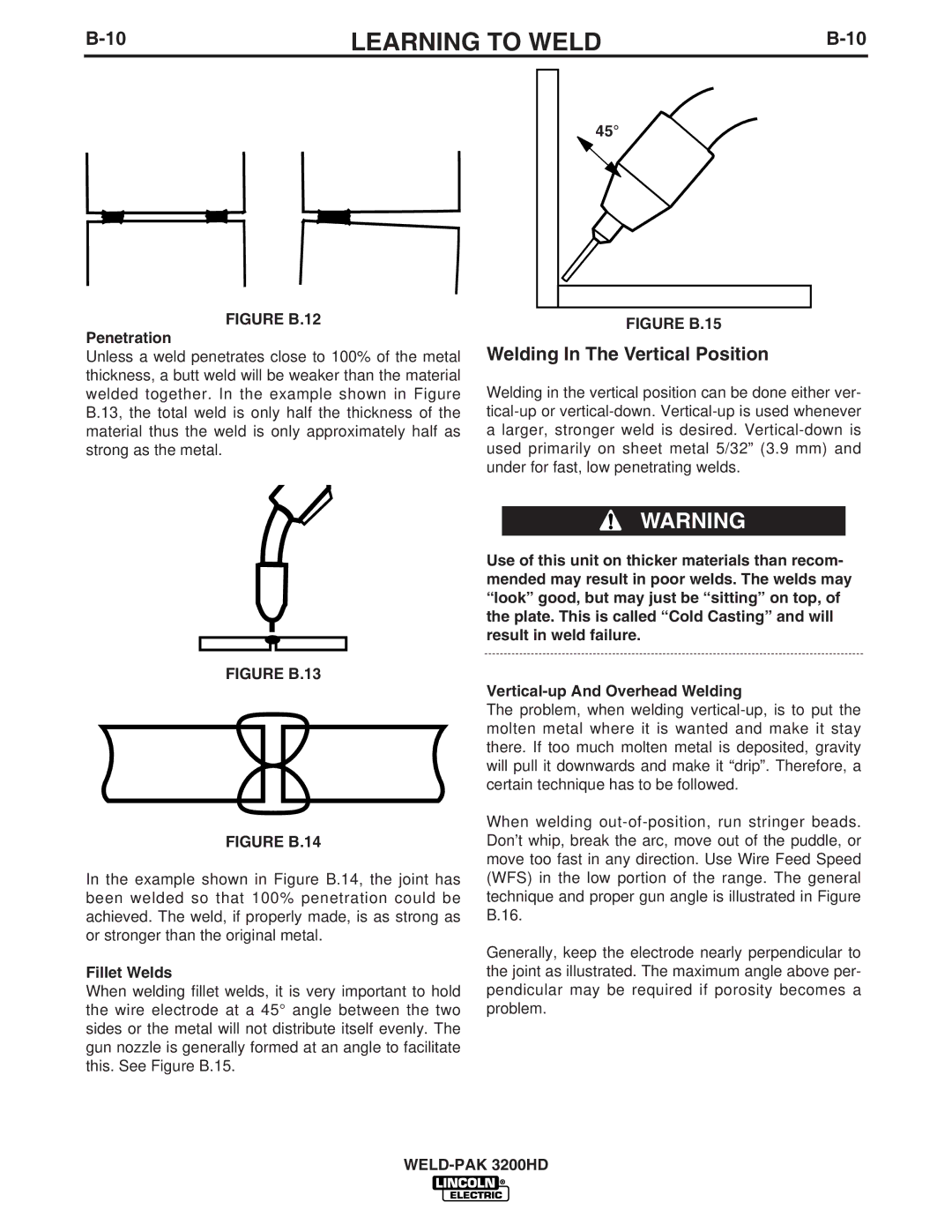 Lincoln Electric IM759, 3200HD manual Welding In The Vertical Position, Penetration, Fillet Welds 