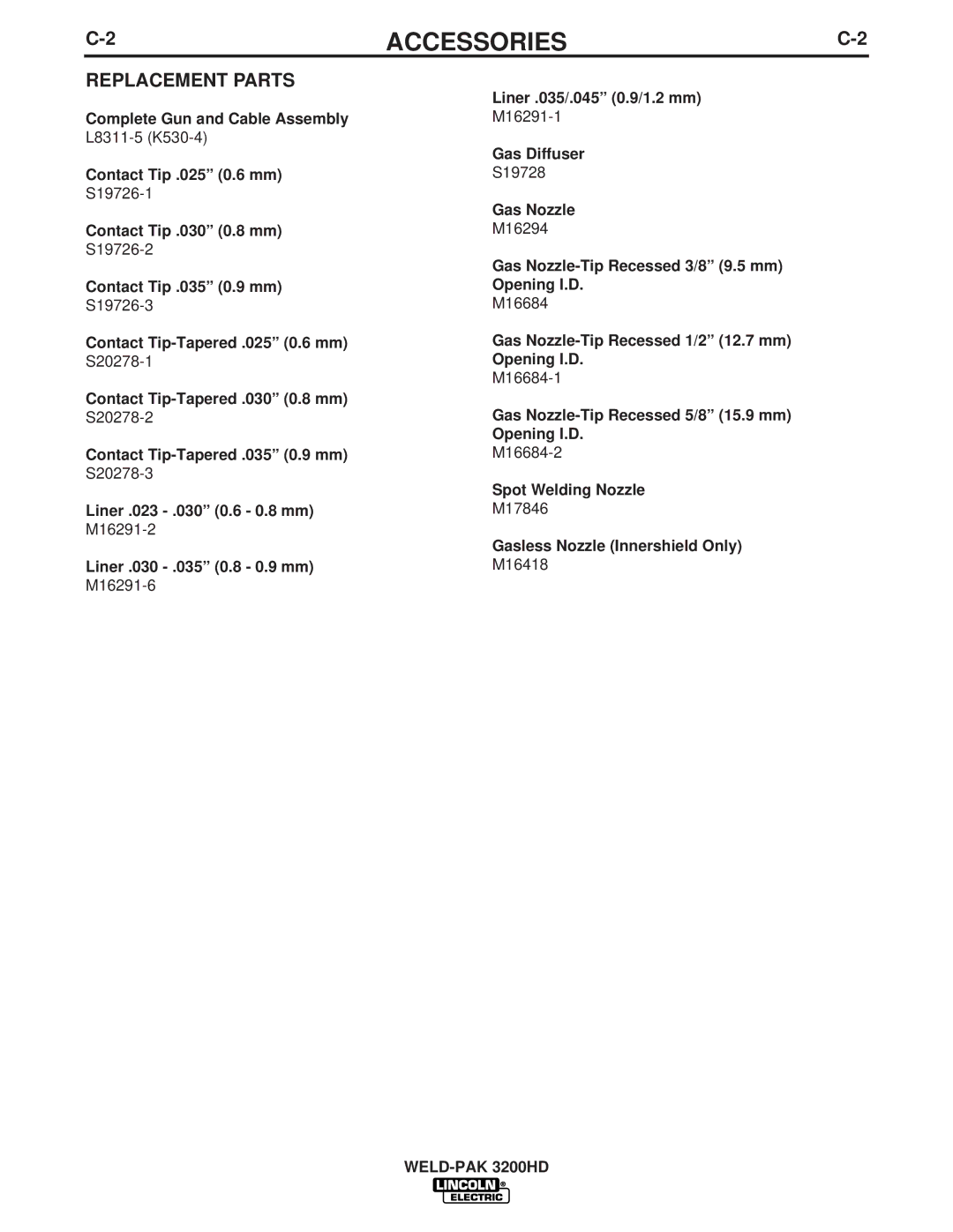 Lincoln Electric IM759, 3200HD manual Replacement Parts 