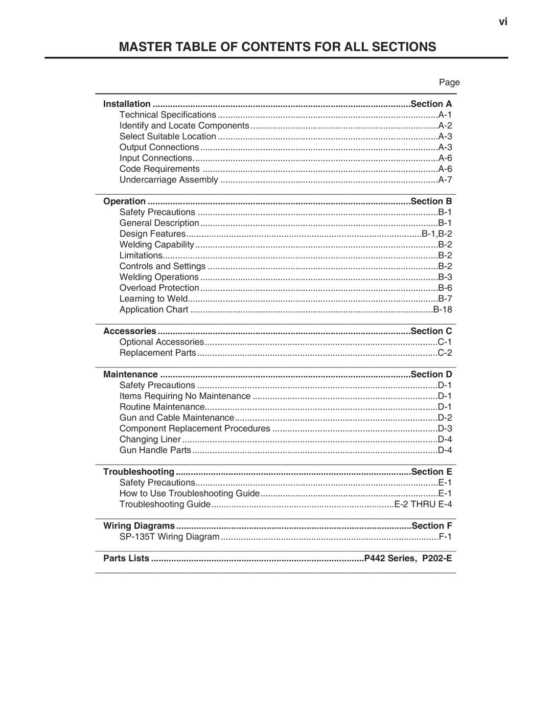 Lincoln Electric 3200HD, IM759 manual Master Table of Contents for ALL Sections 