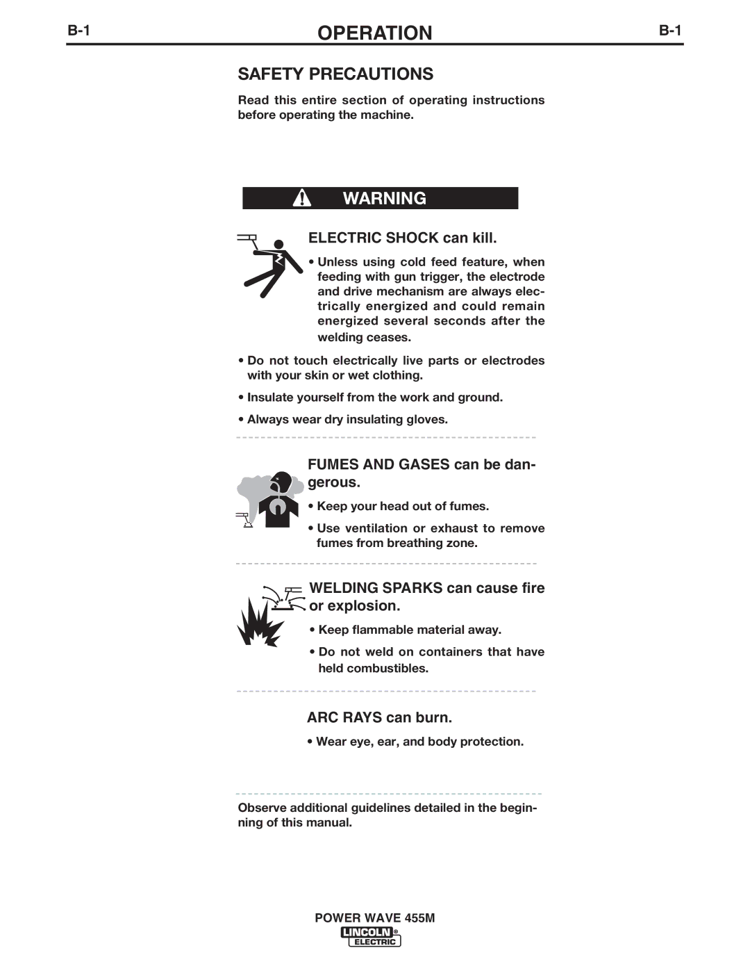 Lincoln Electric IM762-C manual Operation, Safety Precautions 