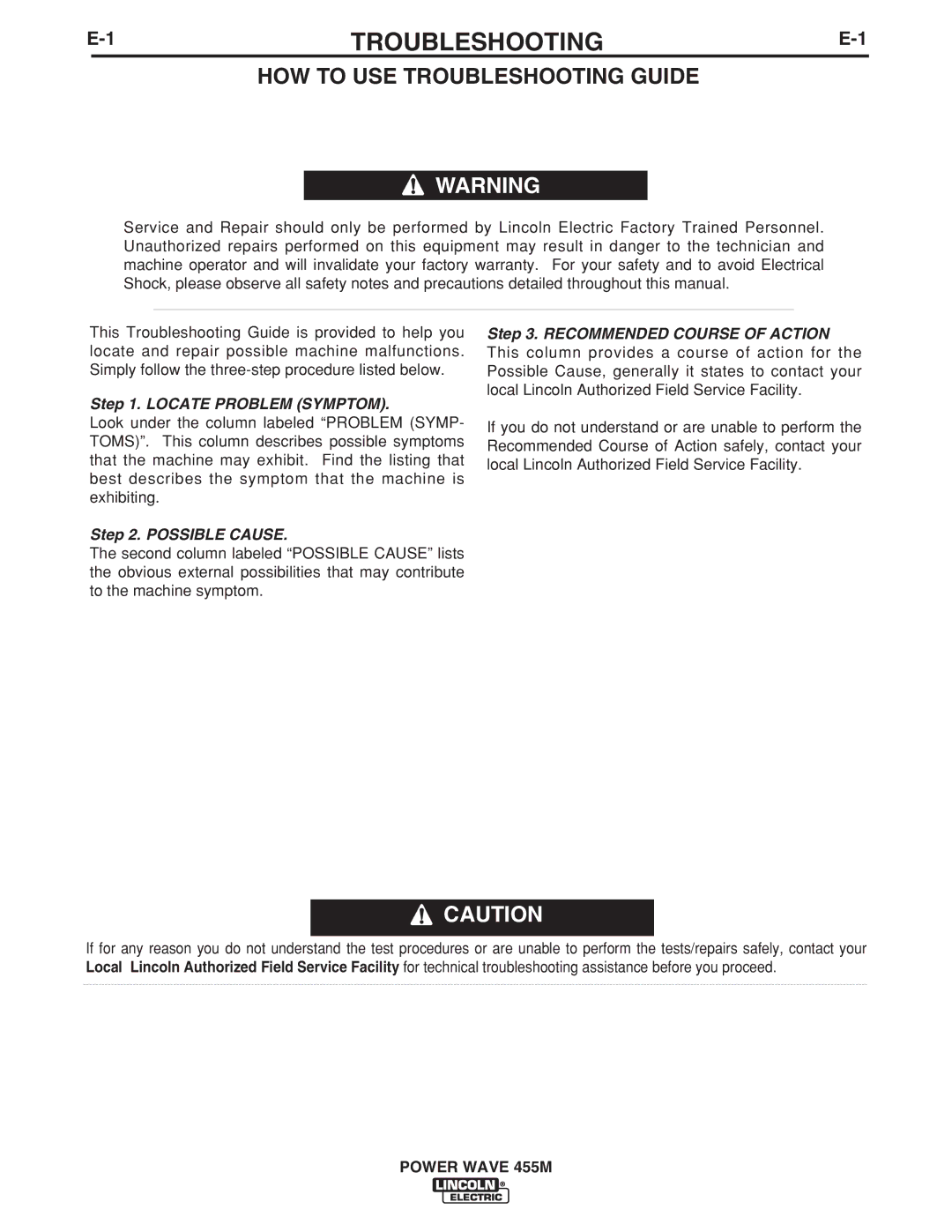 Lincoln Electric IM762-C manual HOW to USE Troubleshooting Guide 