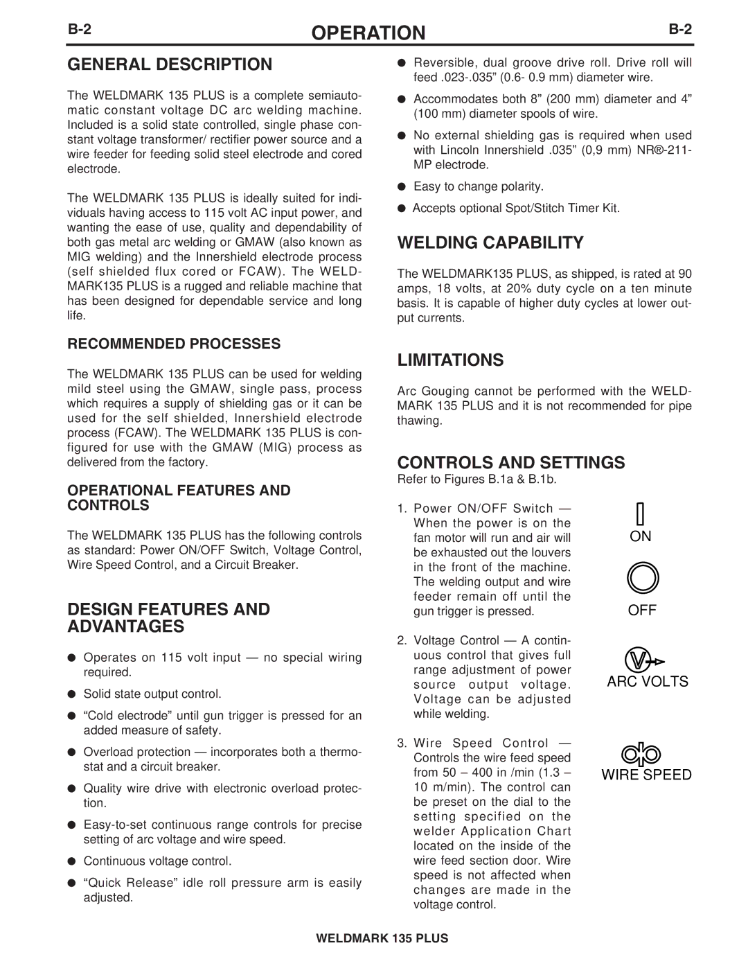 Lincoln Electric IM767 specifications General Description, Welding Capability, Limitations, Controls and Settings 