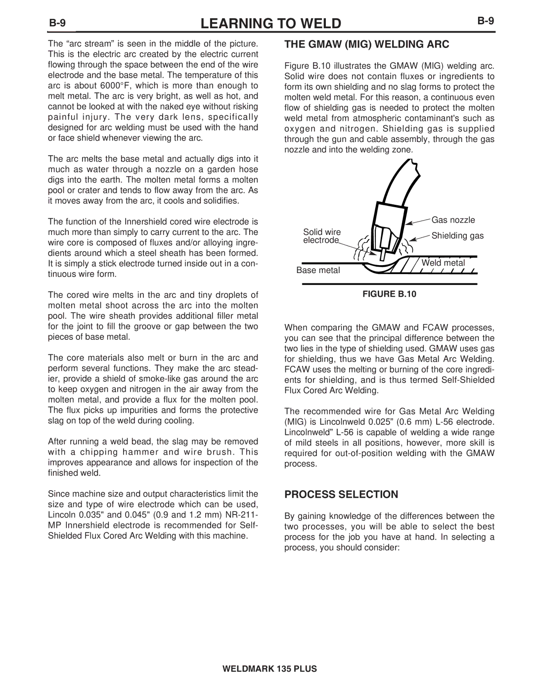 Lincoln Electric IM767 specifications Gmaw MIG Welding ARC, Process Selection 