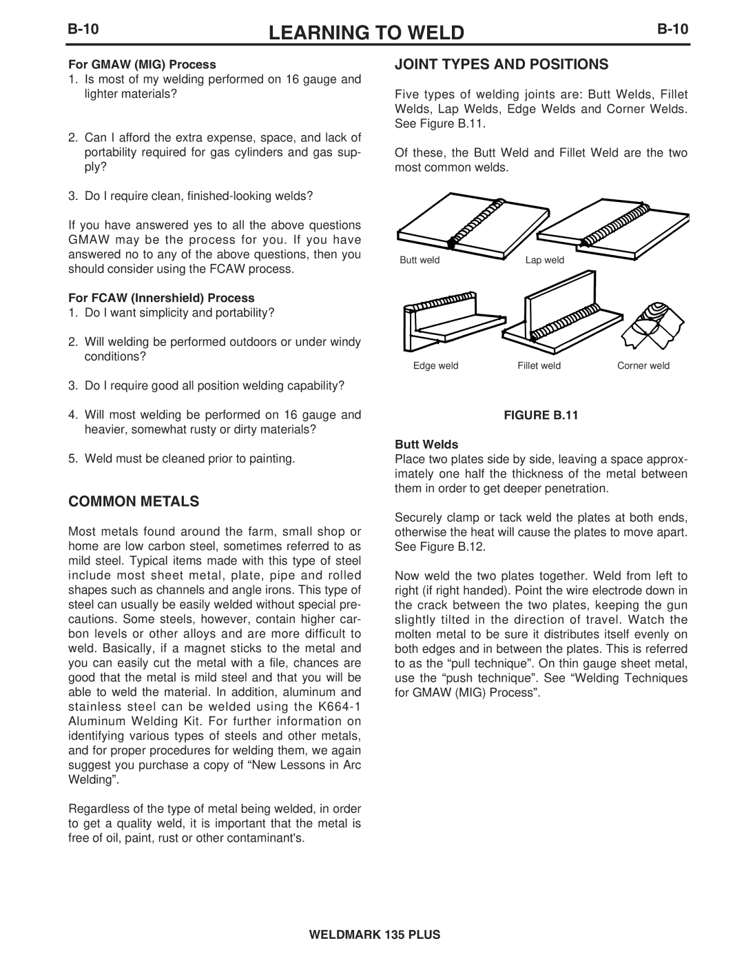 Lincoln Electric IM767 Common Metals, Joint Types and Positions, For Gmaw MIG Process, For Fcaw Innershield Process 