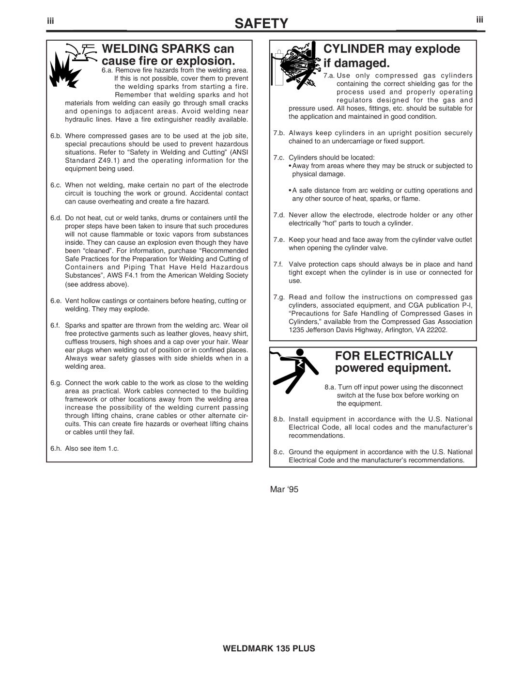 Lincoln Electric IM767 specifications Welding Sparks can cause fire or explosion, Iii 