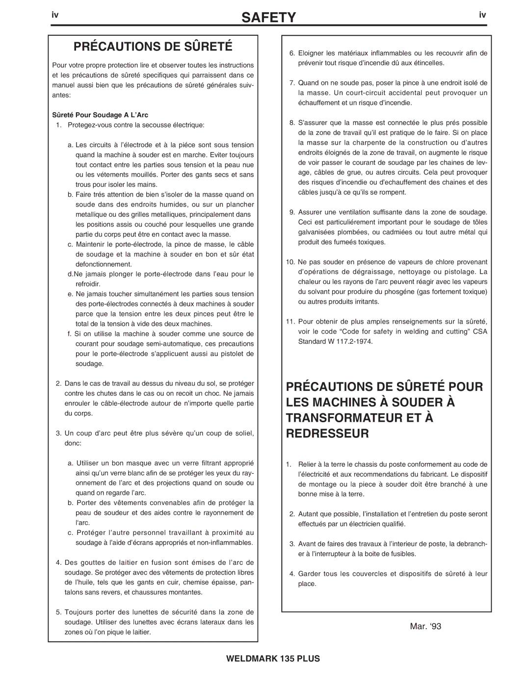 Lincoln Electric IM767 specifications Précautions DE Sûreté, Sûreté Pour Soudage a L’Arc 