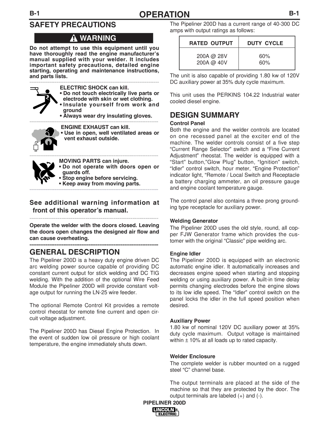 Lincoln Electric IM769 manual Operation, General Description, Design Summary 