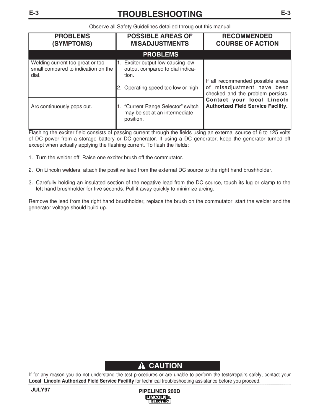 Lincoln Electric IM769 manual Possible Areas Recommended Symptoms, Course of Action, Contact your local Lincoln 