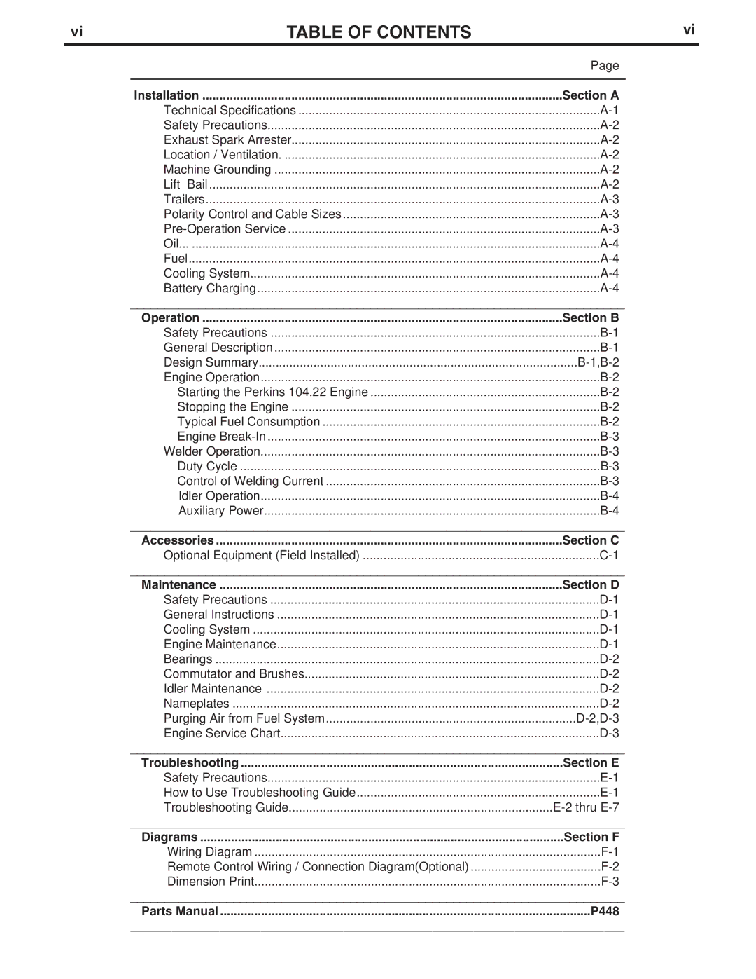 Lincoln Electric IM769 manual Table of Contents 