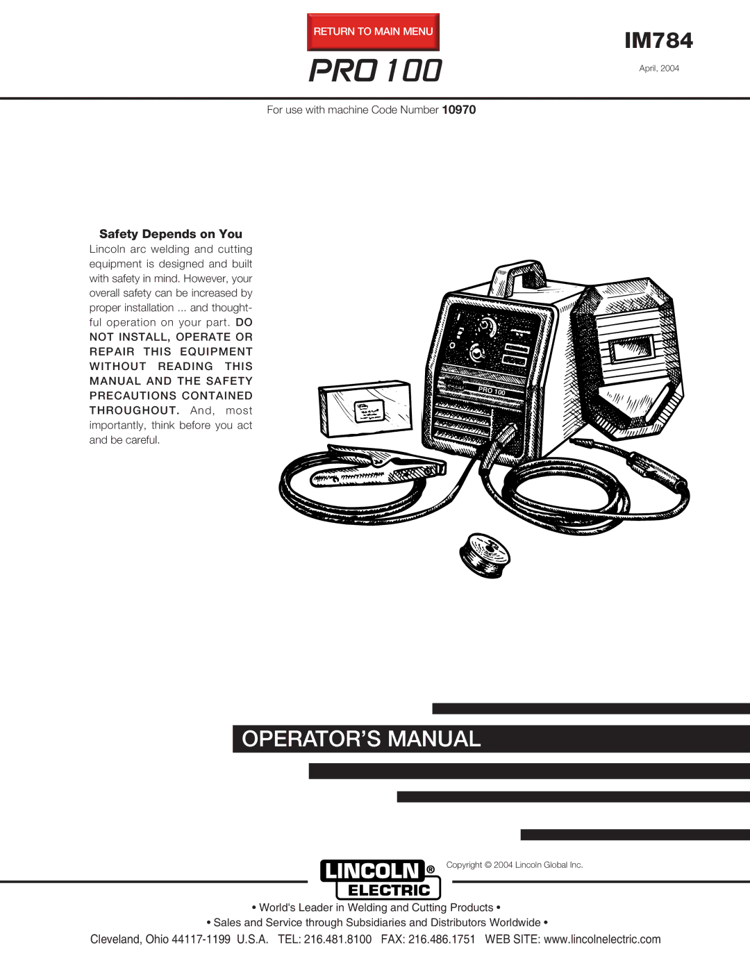 Lincoln Electric IM784 manual Pro 