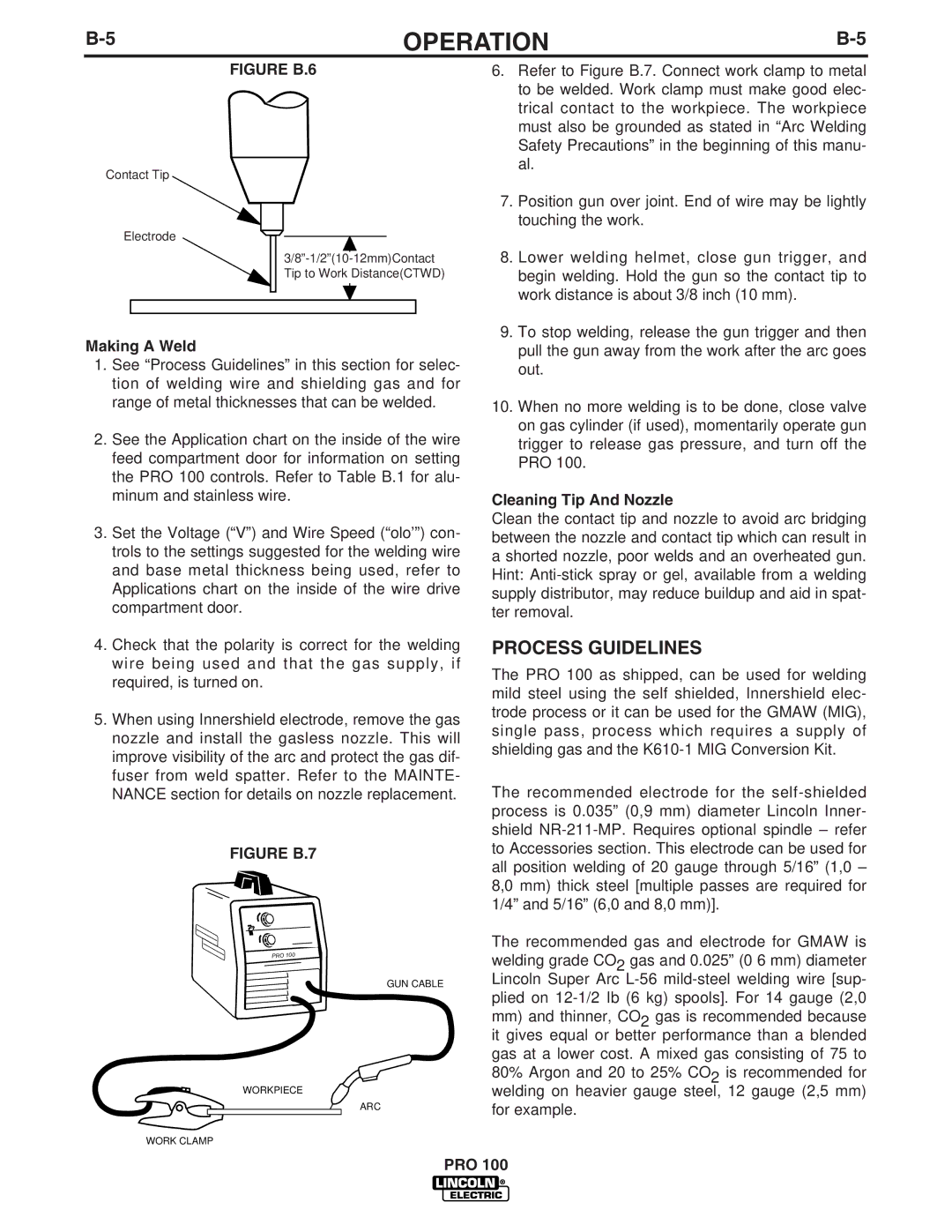 Lincoln Electric IM784 manual Process Guidelines, Making a Weld, Cleaning Tip And Nozzle 