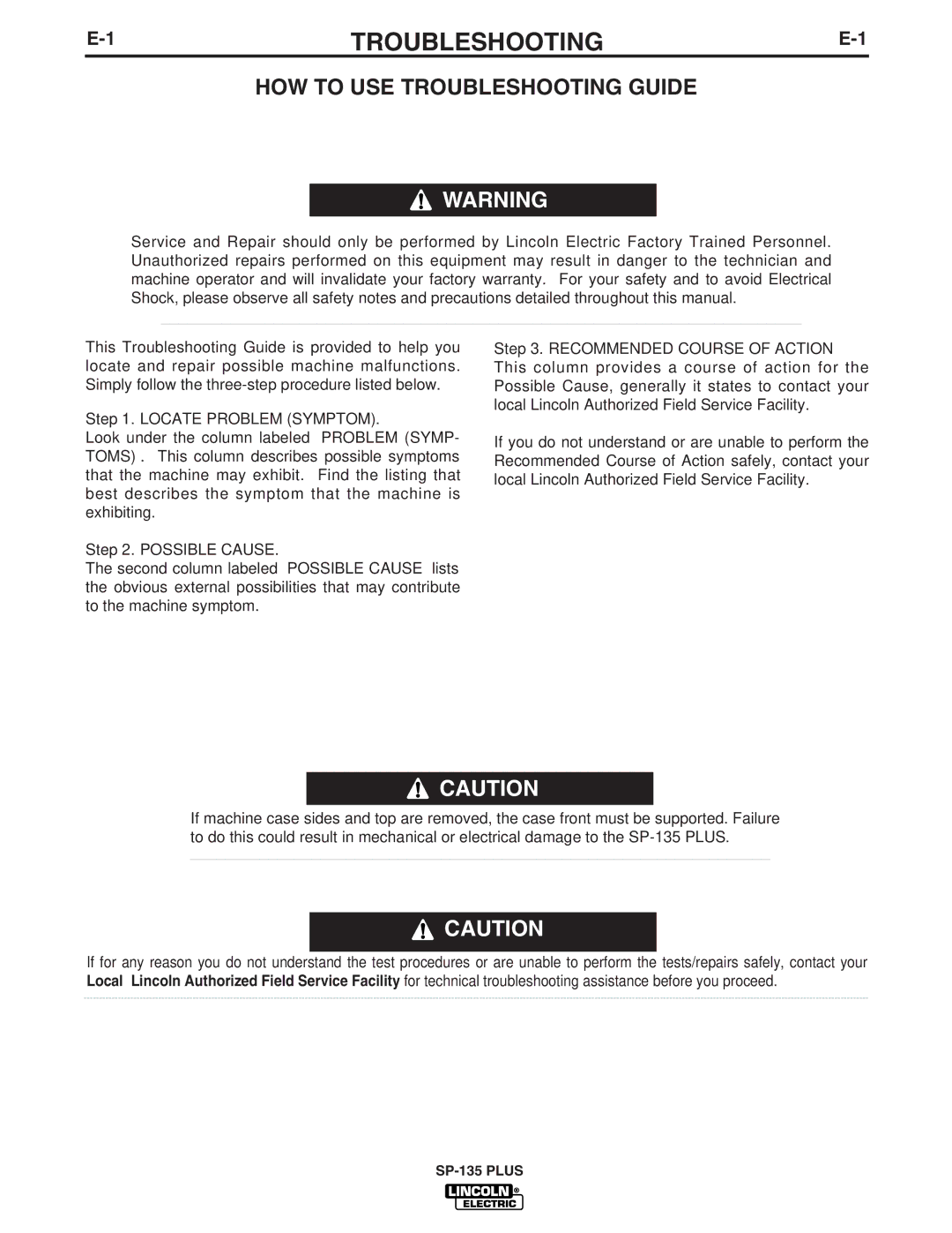 Lincoln Electric IM788 manual HOW to USE Troubleshooting Guide 