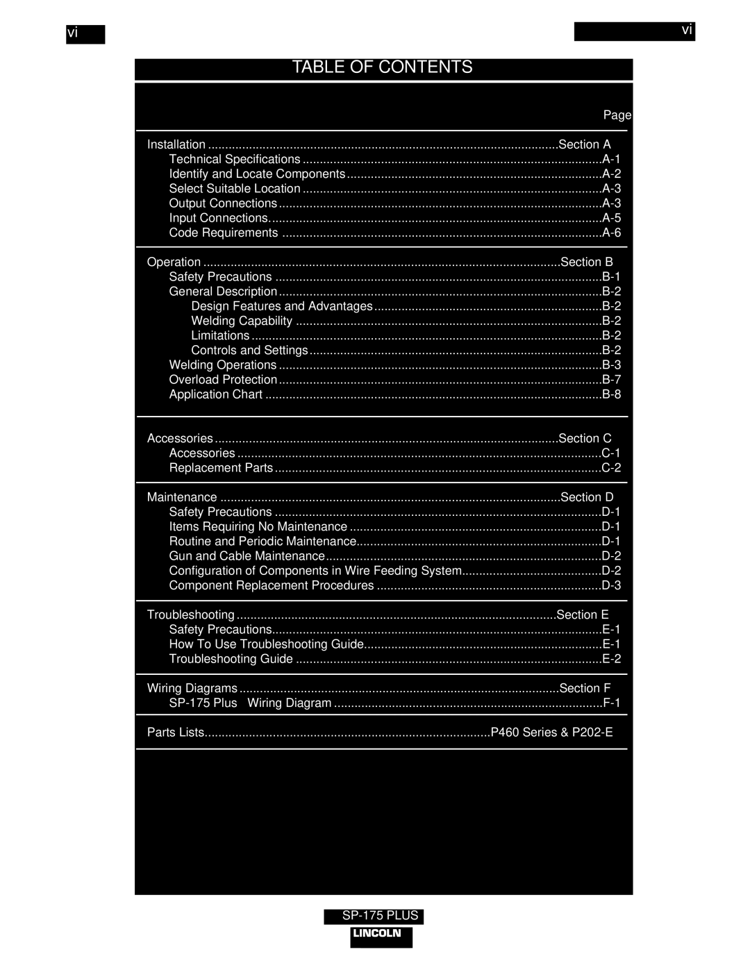 Lincoln Electric IM790 manual Table of Contents 