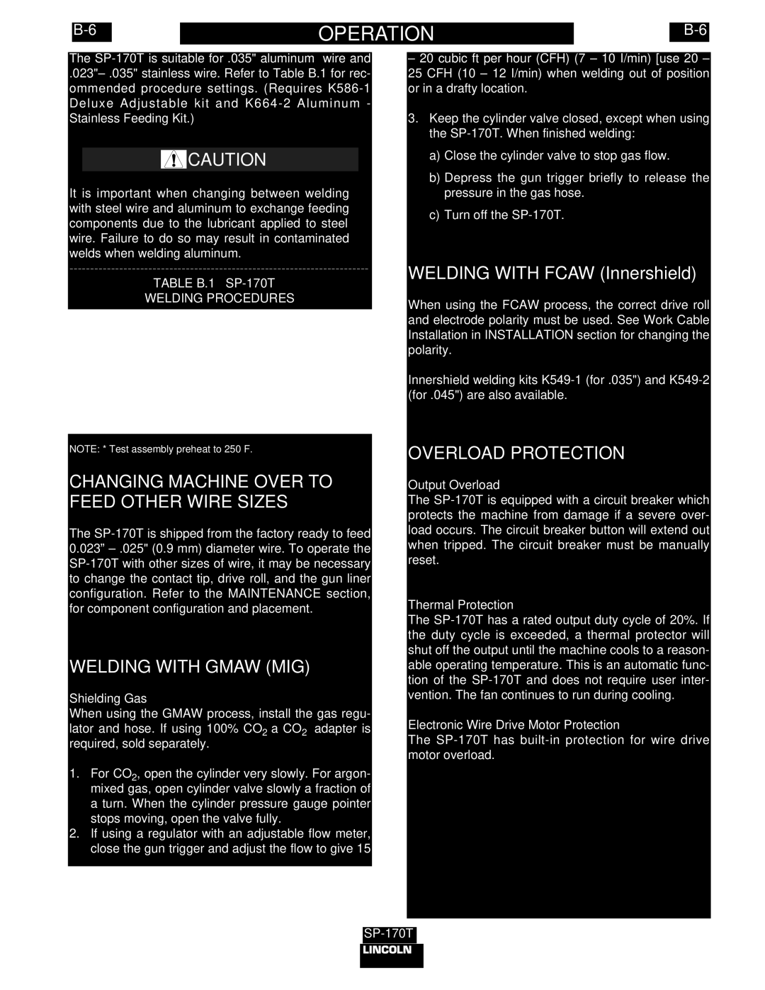 Lincoln Electric IM794 manual Changing Machine Over to Feed Other Wire Sizes, Welding with Gmaw MIG, Overload Protection 