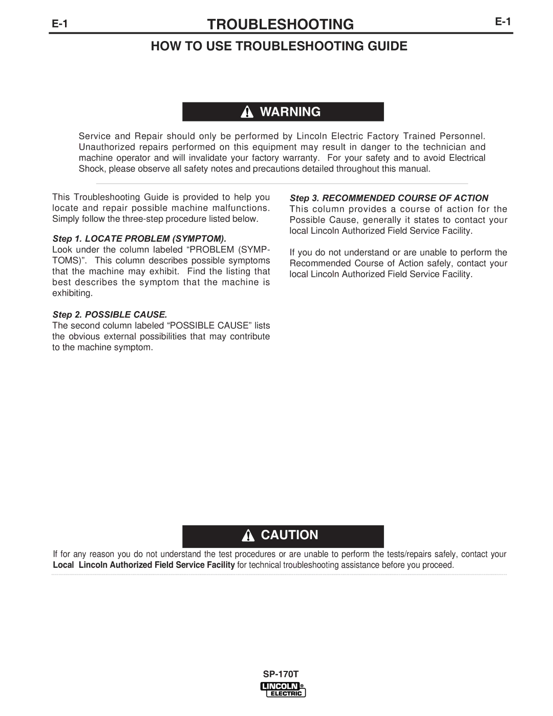 Lincoln Electric IM794 manual HOW to USE Troubleshooting Guide 