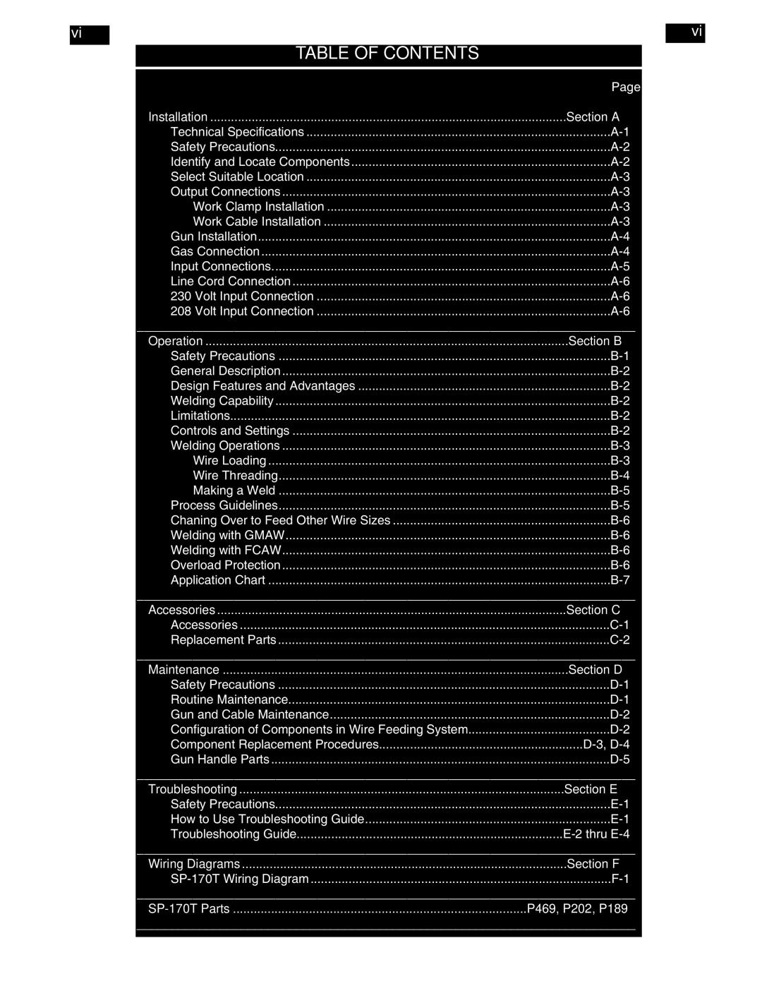 Lincoln Electric IM794 manual Table of Contents 