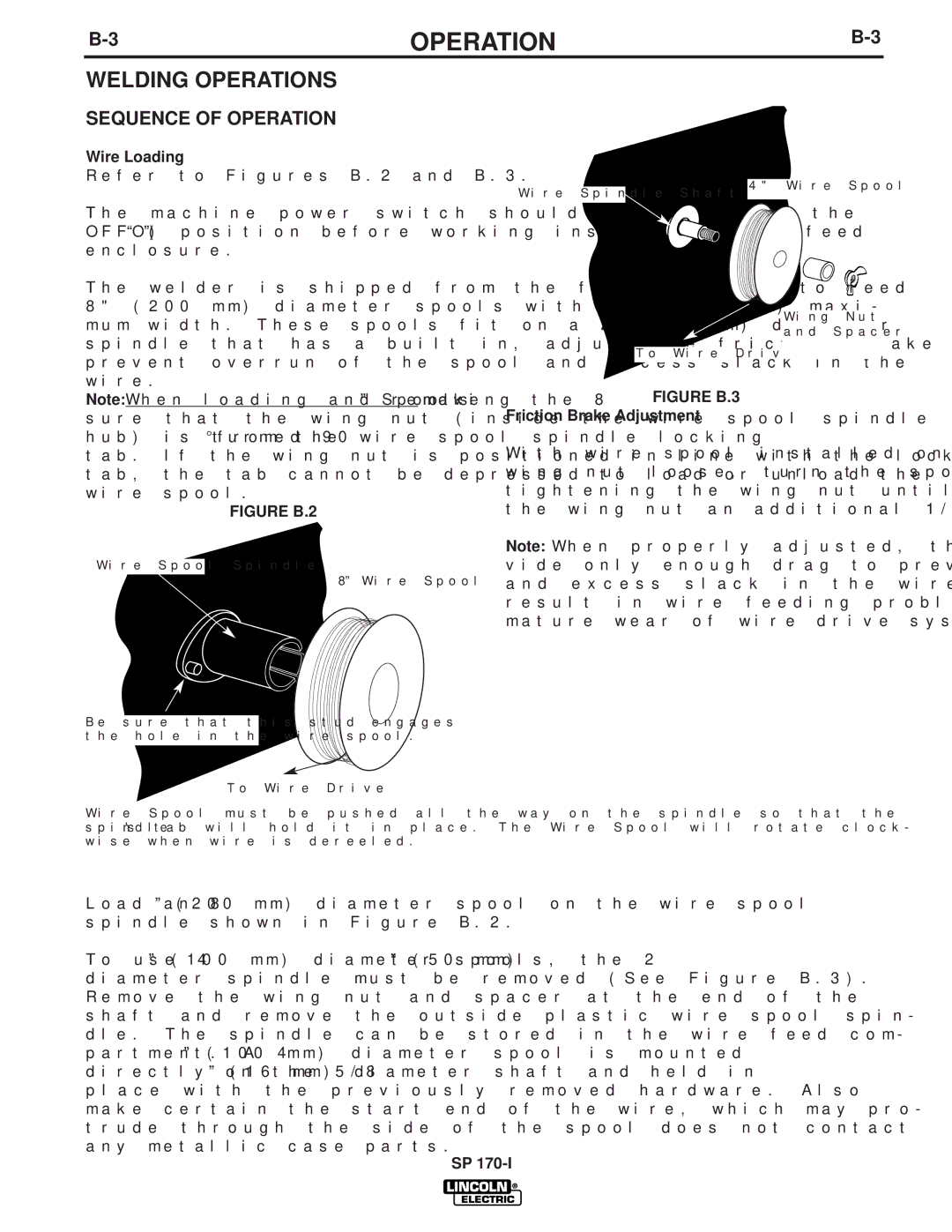 Lincoln Electric IM795 manual Welding Operations, Sequence of Operation, Wire Loading, Friction Brake Adjustment 