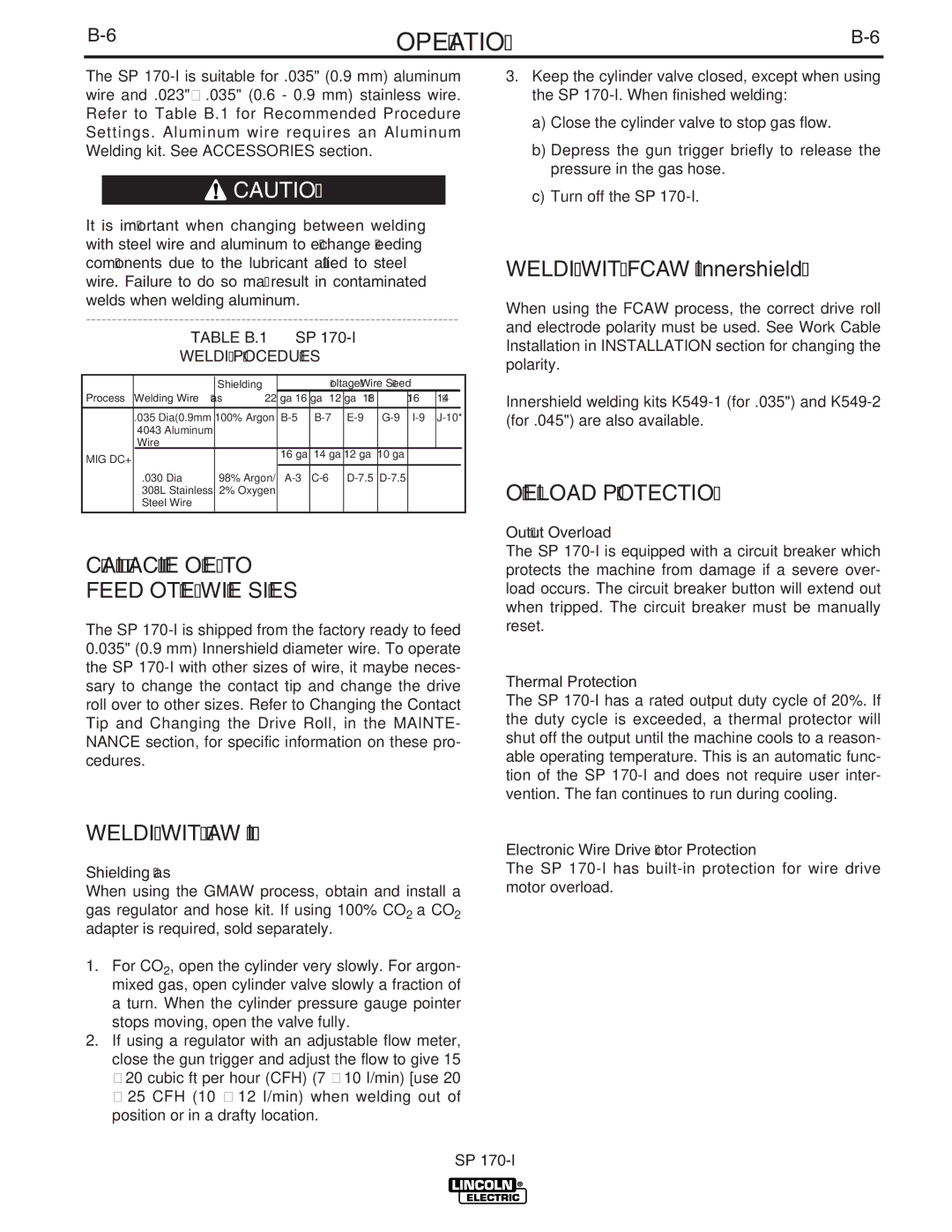 Lincoln Electric IM795 manual Changing Machine Over to Feed Other Wire Sizes, Welding with Gmaw MIG, Overload Protection 
