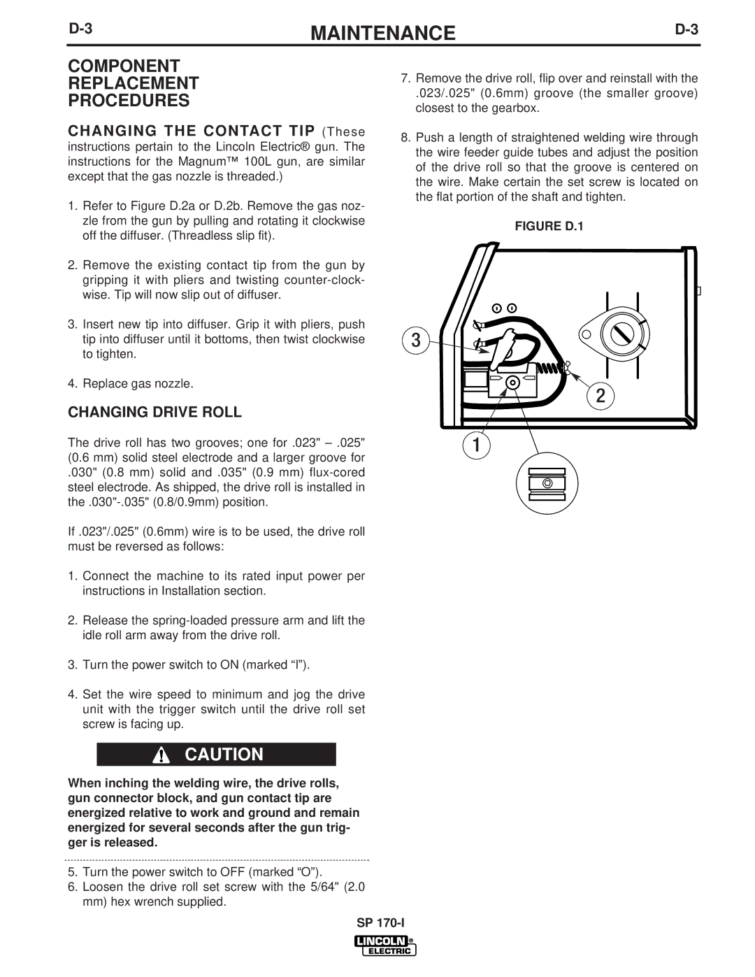 Lincoln Electric IM795 manual Component Replacement Procedures, Changing Drive Roll 