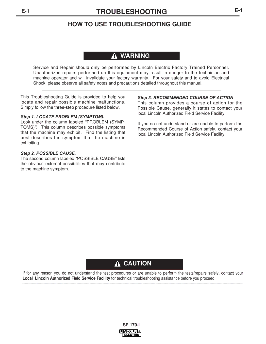 Lincoln Electric IM795 manual HOW to USE Troubleshooting Guide 