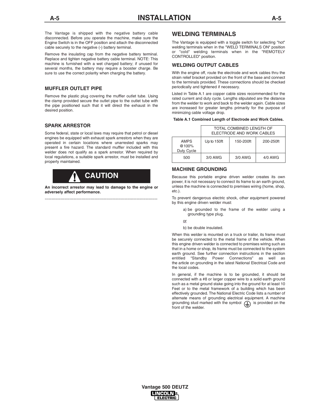 Lincoln Electric IM805 manual 5INSTALLATIONA-5, Welding Terminals 