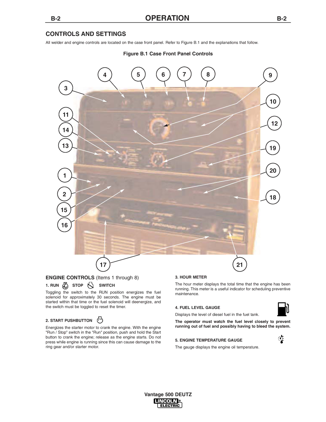 Lincoln Electric IM805 manual Controls and Settings, Run 