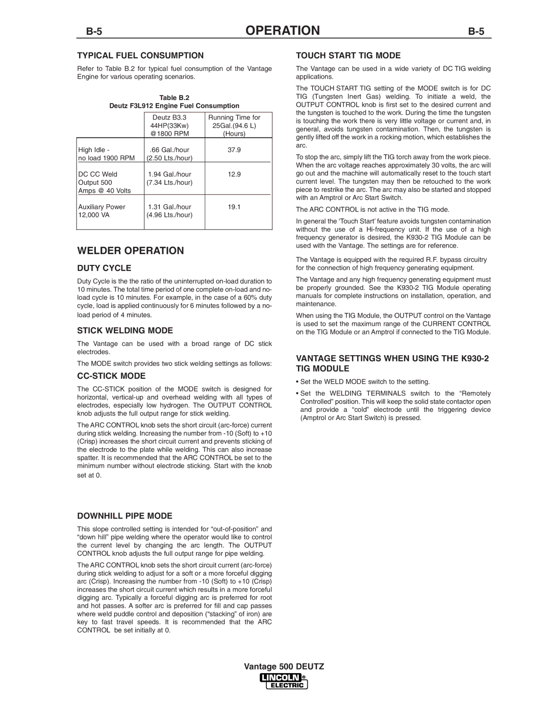 Lincoln Electric IM805 manual Welder Operation 