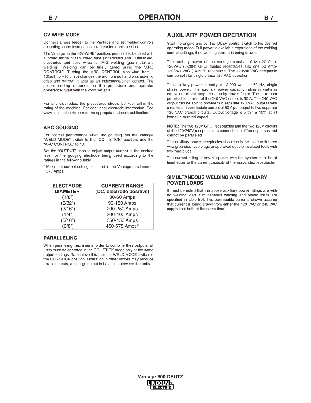 Lincoln Electric IM805 manual Auxiliary Power Operation 